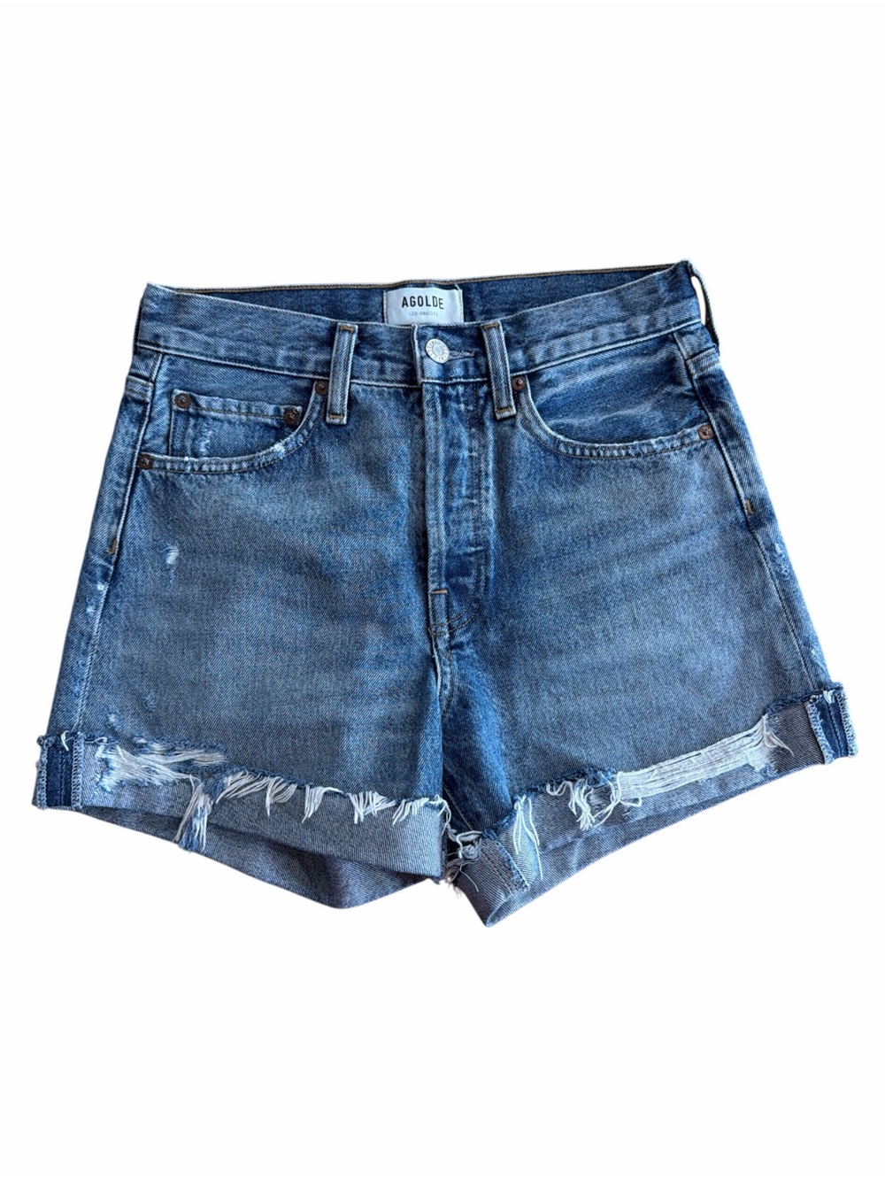 AGOLDE Parker High-Rise Distressed Rolled Hem Denim Shorts